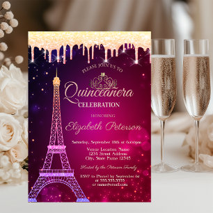 Invitation Tour Eiffel pailletée cool couronne qui goutte Qui