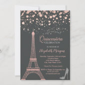 Invitation Tour Eiffel pailletée, talons points Quinceañera (Devant)