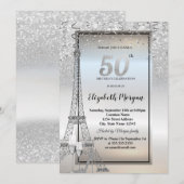 Invitation Tour Eiffel Paillettes Argent, Verre, Talons 50ème (Devant / Derrière)