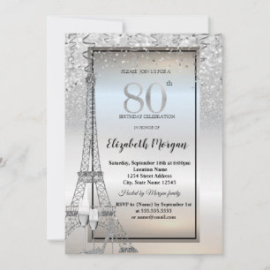 Invitation Tour Eiffel Paillettes Argent, Verre, Talons 80th