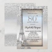 Invitation Tour Eiffel Paillettes Argent, Verre, Talons 80th (Devant / Derrière)