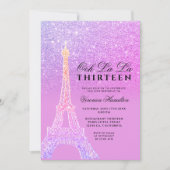 Invitation tour Eiffel paillettes violet rose chic treize (Devant)