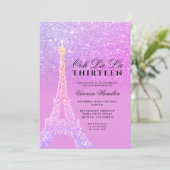 Invitation tour Eiffel paillettes violet rose chic treize (Debout devant)