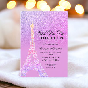 Invitation tour Eiffel paillettes violet rose chic treize