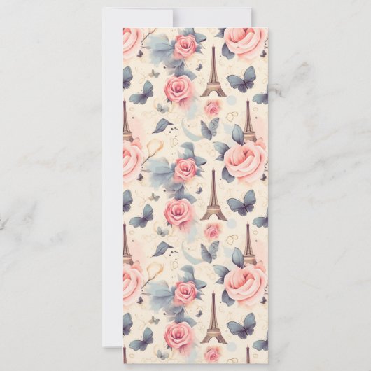 Invitation Tour Eiffel Papillon et menu Mariage Rose (Dos)