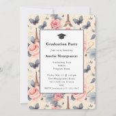 Invitation Tour Eiffel Papillon et Rose Graduation (Devant)
