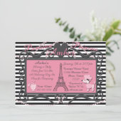 Invitation Tour Eiffel Paris Baby shower de caniche rose Invi (Debout devant)
