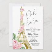 Invitation Tour Eiffel Paris Fête des mariées aux fleurs rose (Devant)