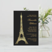 Invitation Tour Eiffel Paris Fête des mariées Noir & Or (Debout devant)