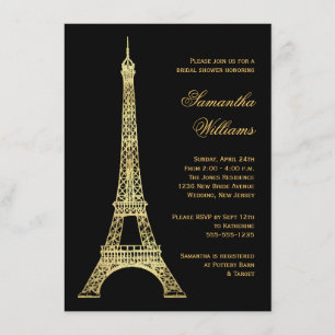 Invitation Tour Eiffel Paris Fête des mariées Noir & Or