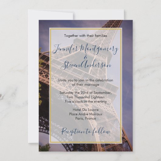 Invitation Tour Eiffel Paris France Destination Mariage (Devant)