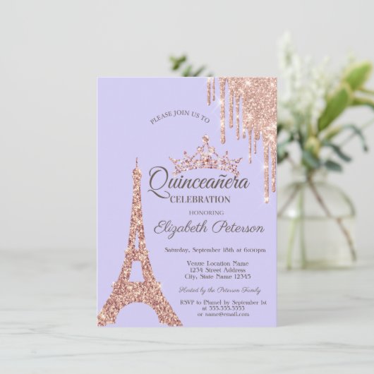 Invitation Tour Eiffel Paris, Lavander Lavander Quinceañera (Debout devant)