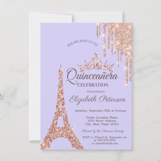 Invitation Tour Eiffel Paris, Lavander Lavander Quinceañera (Devant)