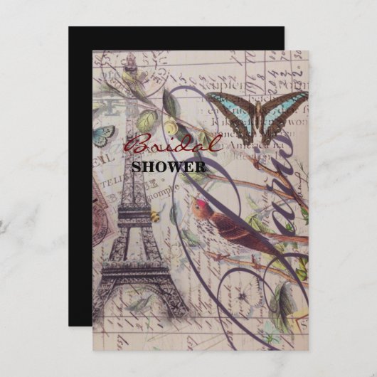 Invitation Tour Eiffel Paris papillon de campagne (Devant / Derrière)