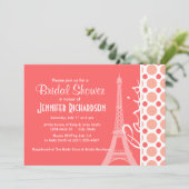Invitation Tour Eiffel, Paris, Pois roses et coraux (Debout devant)