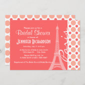 Invitation Tour Eiffel, Paris, Pois roses et coraux (Devant / Derrière)
