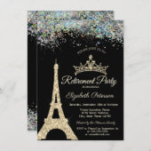 Invitation Tour Eiffel Paris, Retraite Confetti Colorée (Devant / Derrière)
