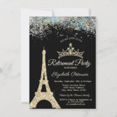 Invitation Tour Eiffel Paris, Retraite Confetti Colorée (Devant)