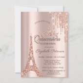 Invitation Tour Eiffel Paris, Rose Drift Gold Quinceañera (Devant)