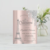 Invitation Tour Eiffel Paris, Rose Gold Quinceañera (Debout devant)