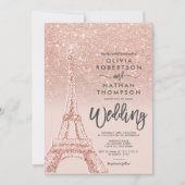 Invitation Tour Eiffel Paris rose or parties scintillant rose (Devant)