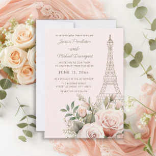 Invitation Tour Eiffel Paris Roses Roses Rouges Mariage