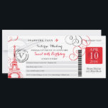 Invitation Tour Eiffel Paris Rouge | Anniversaire 16 ans<br><div class="desc">Un Pass d'embarquement Paris France Vintage pour un SOIXANIÈME ANNIVERSAIRE SUCRÉ. Design fleuri avec tour Eiffel. Les couleurs sont le blanc, le rouge vif et le noir. Si le jeu de couleurs n'est pas ce que vous vouliez, faites-le-moi savoir et je vais le recréer pour vous. paula@labellarue.com Assurez-vous de vérifier...</div>