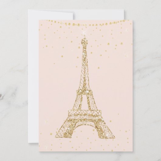 Invitation Tour Eiffel parties scintillant dorée mariage rose (Dos)