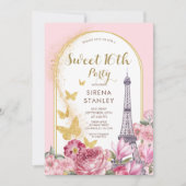 Invitation Tour Eiffel Parties scintillant & Fleurs Girly Swe (Devant)