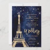 Invitation Tour Eiffel parties scintillant or chic mariage ét (Devant)