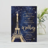 Invitation Tour Eiffel parties scintillant or chic mariage ét (Debout devant)