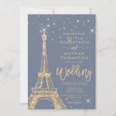 Invitation Tour Eiffel parties scintillant or chic mariage ét (Devant)