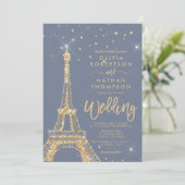 Invitation Tour Eiffel parties scintillant or chic mariage ét (Debout devant)