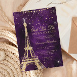 Invitation Tour Eiffel parties scintillant or chic violet  16<br><div class="desc">Un sweet sixteen moderne,  chic et glamour avec une parties scintillant en or dessinée à la main Tour Eiffel à thème Paris avec diamants parties scintillant or scintille sur un arrière - plan couleur couleur violet foncé.</div>
