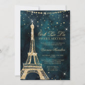 Invitation Tour Eiffel parties scintillant or turquoise scint (Devant)