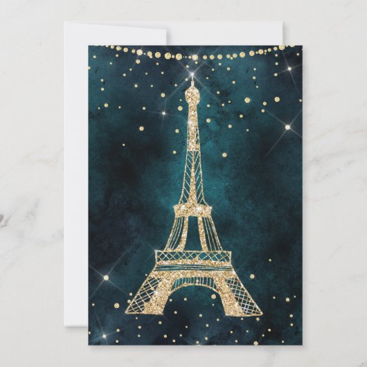Invitation Tour Eiffel parties scintillant or turquoise scint (Dos)