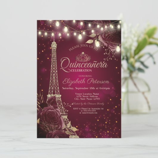 Invitation Tour Eiffel parties scintillant, Quinceañera Bourg (Debout devant)
