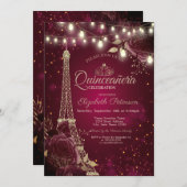 Invitation Tour Eiffel parties scintillant, Quinceañera Bourg (Devant / Derrière)