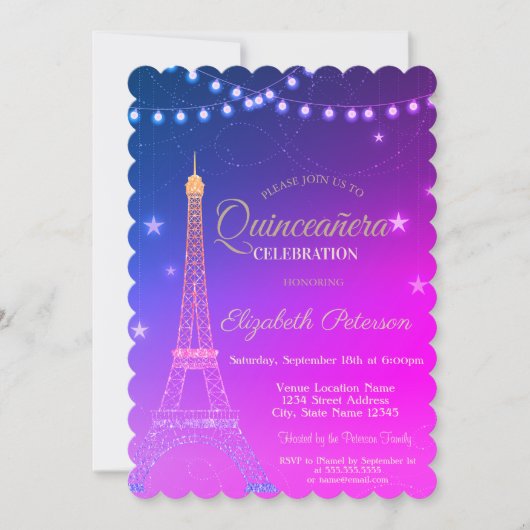 Invitation Tour Eiffel, Quinceañera Bourgogne En (Devant)