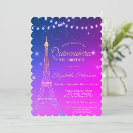 Invitation Tour Eiffel, Quinceañera Bourgogne En (Debout devant)