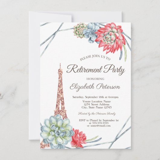 Invitation Tour Eiffel,Retraite de succulentes (Devant)