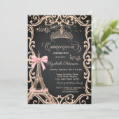 Invitation Tour Eiffel Robe Cadre Arc Bow Papillon Paillettes (Debout devant)