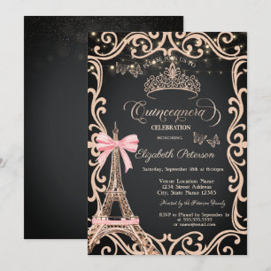 Invitation Tour Eiffel Robe Cadre Arc Bow Papillon Paillettes