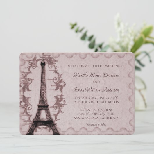 Invitation Tour Eiffel rose (Debout devant)