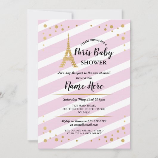 Invitation Tour Eiffel rose Baby shower de Paris (Devant)