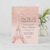 Invitation tour Eiffel rose gold pailleté rose chic treize (Debout devant)
