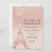 Invitation tour Eiffel rose gold paillettes rose chic treize (Devant)