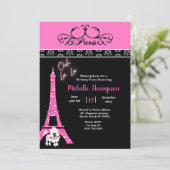 Invitation Tour Eiffel rose Noir Paris France Anniversaire (Debout devant)