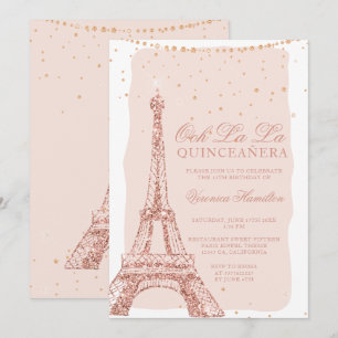 Invitation Tour Eiffel rose or parties scintillant blush quin