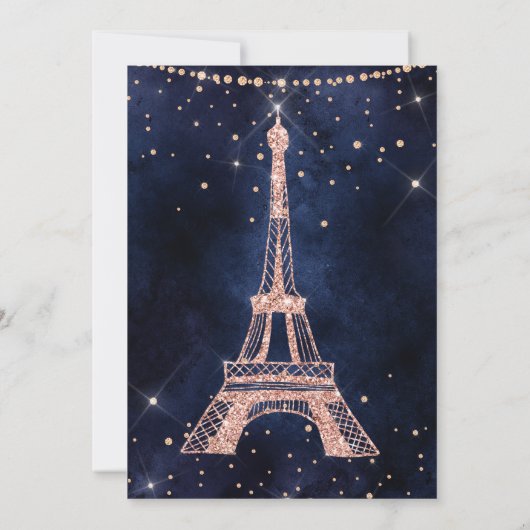 Invitation Tour Eiffel rose or parties scintillant marine ble (Dos)